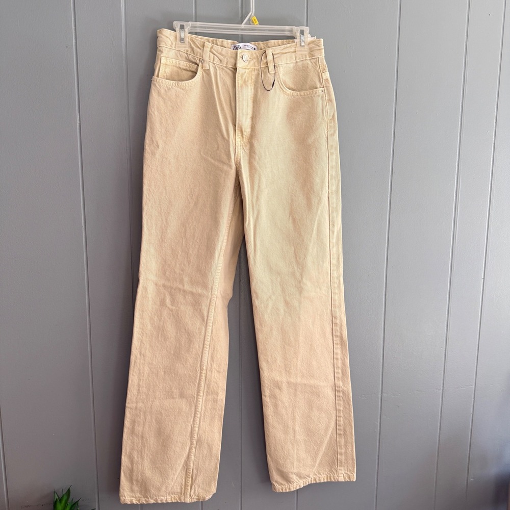 NWT Zara High Rise Regular Leg Rigid Jeans Beige Tan Sz 6 US 38 EUR Long Length